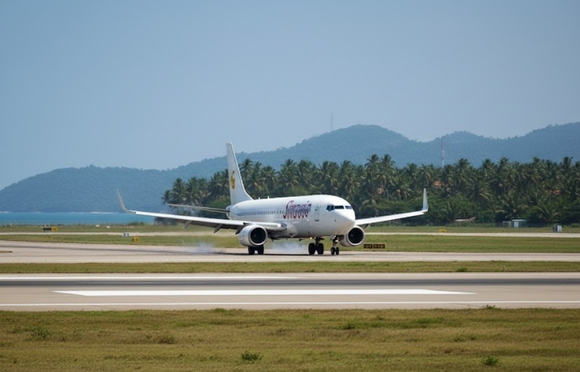 Airplane arriving at airport